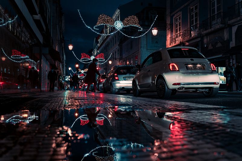 город, лиссабон, улица, автомобили, тротуар, отражения, дождь photo preview