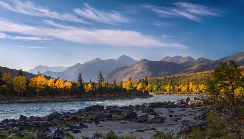 горный алтай, река, утро, свет, катунь, сибирь, вода, горы, осень, чуйский тракт Катунь осенняяphoto preview