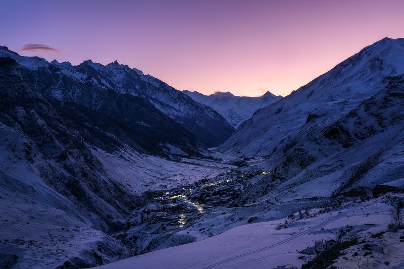 кавказ, горы, вечер, закат, безенги, кабардино-балкария, синий час Вечер в Безенгиphoto preview