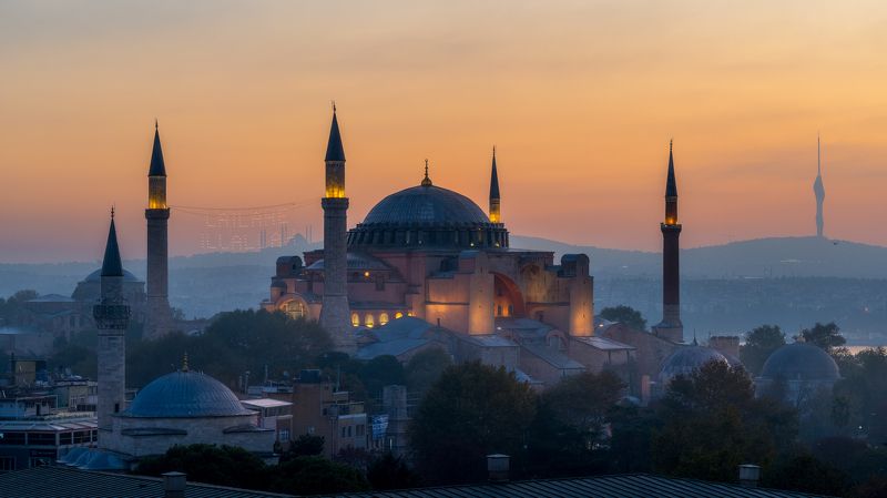 собо́р свято́й софи́и, большая мечеть, айя-софия, стамбул, рассвет, закат, пейзаж, вид, мечеть, осень, краски Осенний рассвет в Стамбулеphoto preview