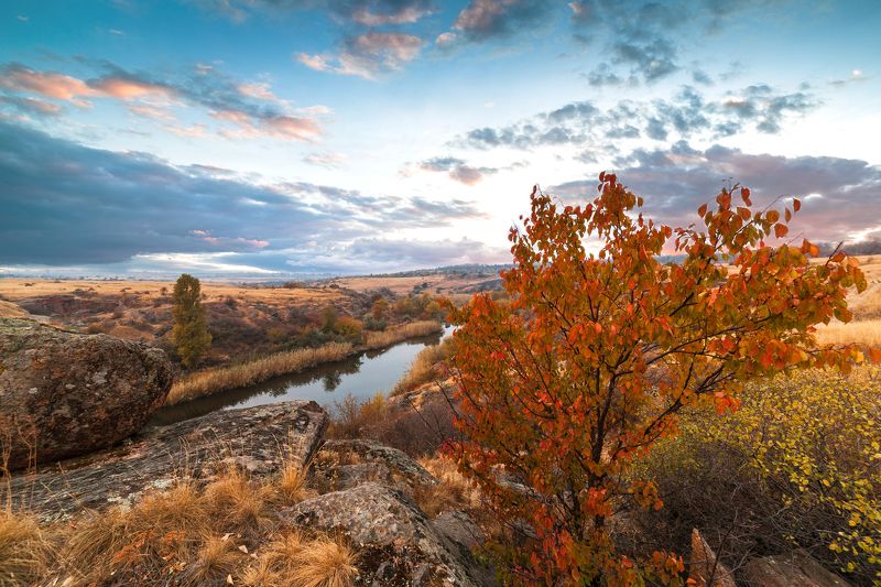 осень, утро, облака, река,  Краски осениphoto preview