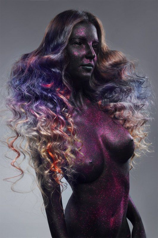sexy, portrait, girl, mua,makeup, hair, purple, model, black, glitter Darck beautyphoto preview