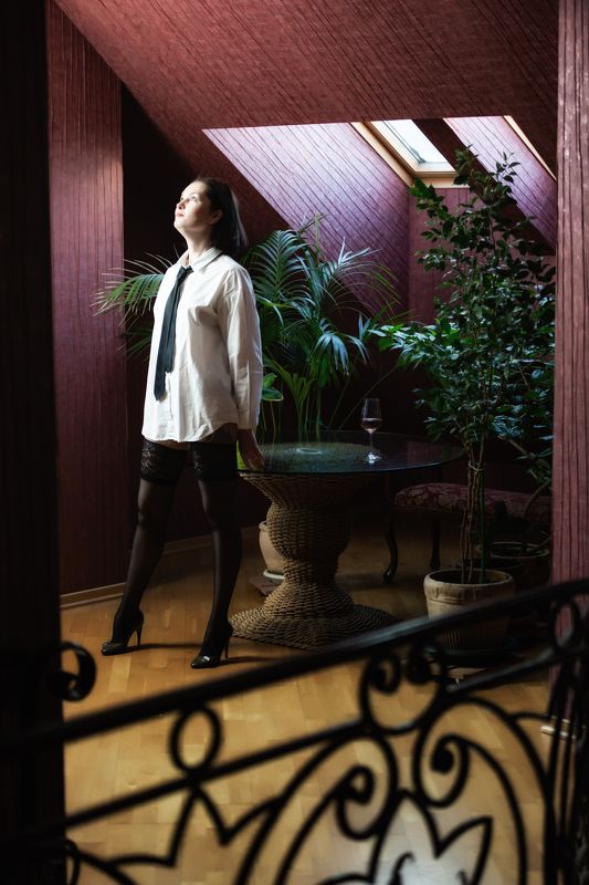 портрет, женский портрет, цвет, люди, галстук, рубашка, чулки,  ***photo preview