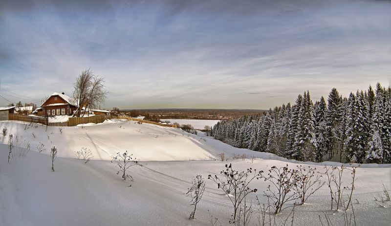 природа, зима, пейзаж, снег, лес, деревня Деревенский пейзажphoto preview