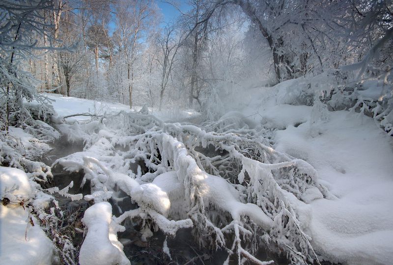 зима, снег, иней, ручей, стужа, мороз Стужаphoto preview