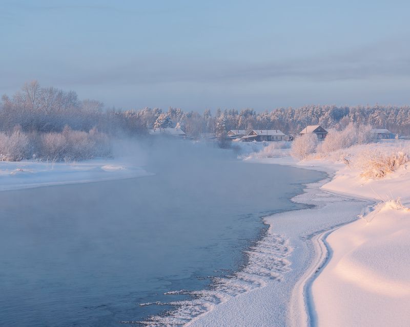 зима вечер река белая холуница Морозный вечер в Белой Холуницеphoto preview