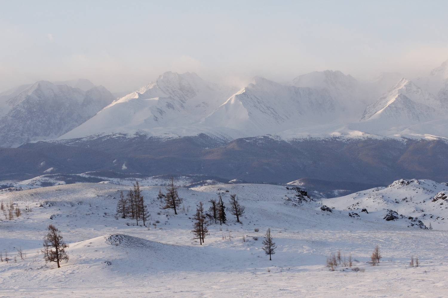алтай, солнце, горы, степь, пейзаж, россия, красота, перспектива, тени, дымка, снег, зима, Irina Solonina