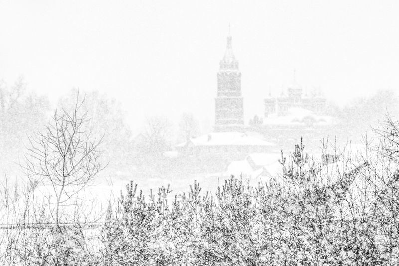 село, снег, храм, поездка Снегопадphoto preview