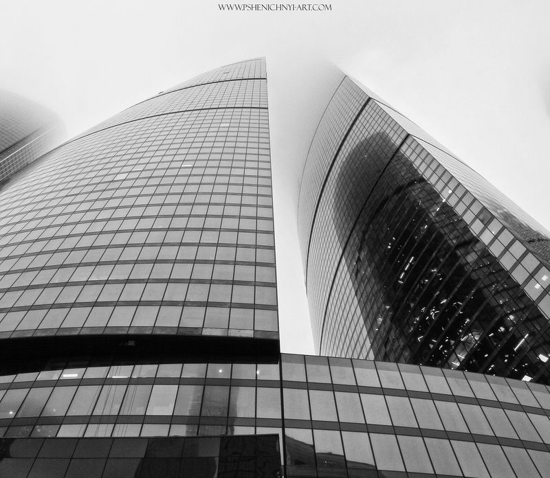 архитектура, геометрия, москва, туман, городской пейзаж, москва-сити, отражение Силуэты Федерацииphoto preview