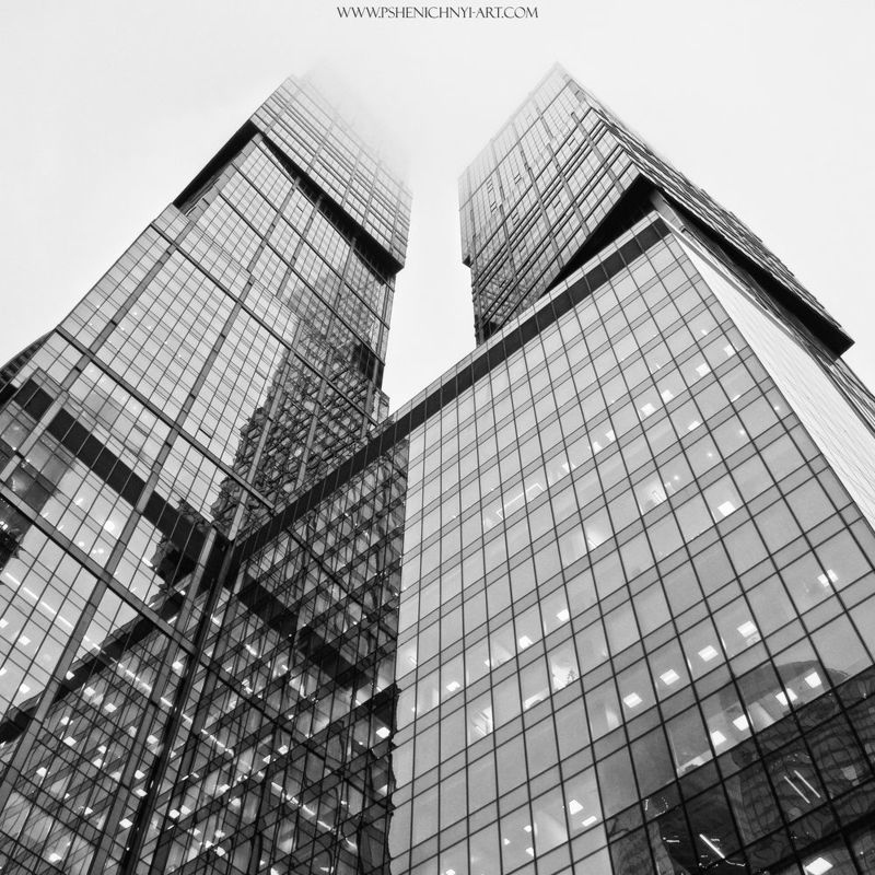 архитектура, геометрия, москва, туман, городской пейзаж, москва-сити, отражение Близнецыphoto preview