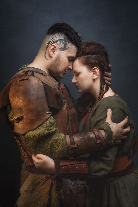 любовь, прощание, расставание, викинги, средневековье, двое, объятия, лица, цвет, печать, жанр  фото превью