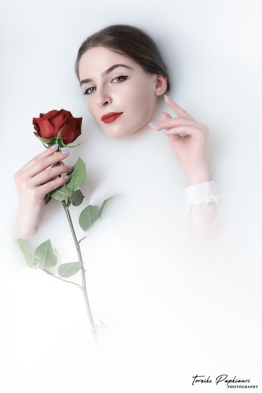 milk, woman, rose, georgia Two milk rosesphoto preview