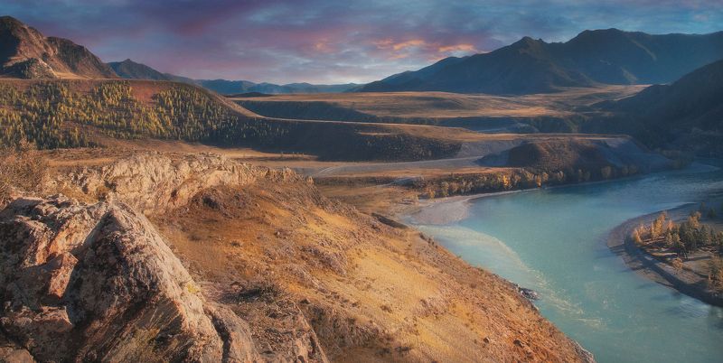 алтай, осень, чуя, катунь, чуйский тракт, путешествие, природа, горы На слиянии рек. фото превью