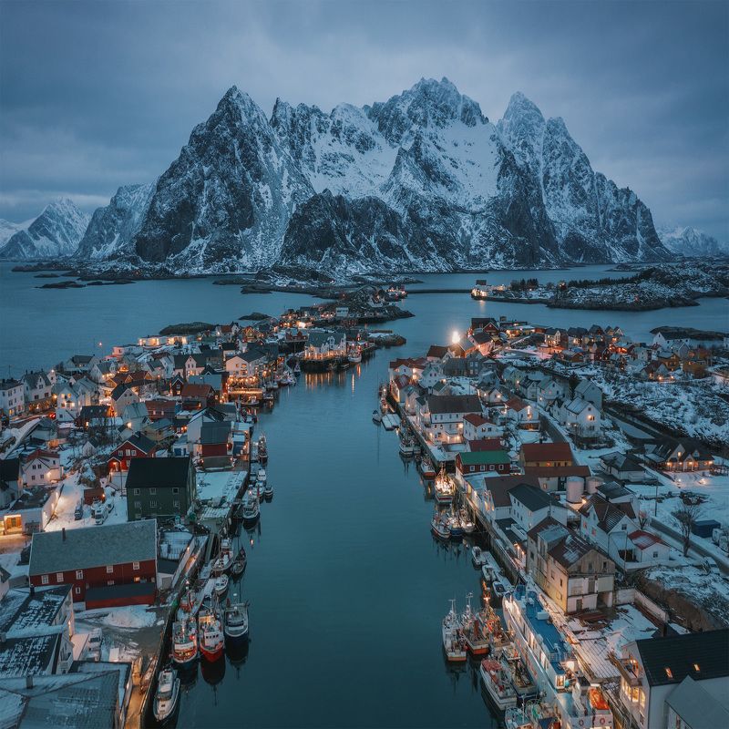 норвегия, norway, lofoten islands, arctic, north, лофотенские острова, лофотены, lofoten, дрон, квадрокоптер, henningsvaer аэрофотосъемка, Fishing village Henningsvaerphoto preview