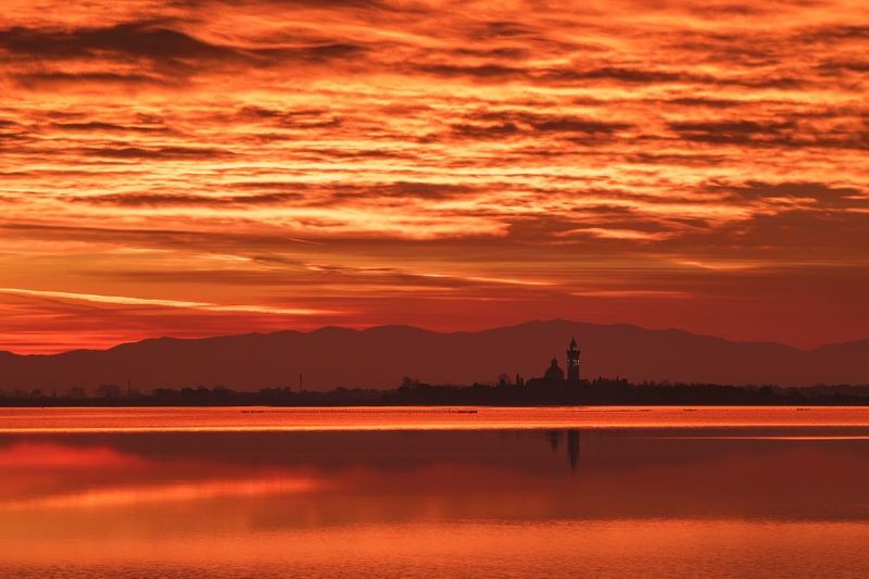 seascape, sea, sunrise, fire, orange, church, island, italy Fiery Morning at the Seaphoto preview