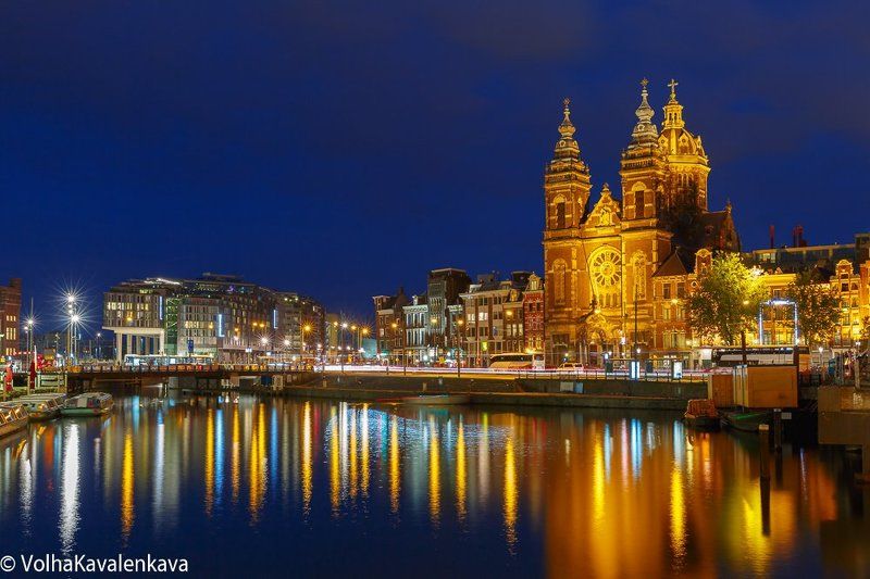 Amstel, Europe, European, River, amsterdam, architecture, beautiful, boat, brick, building, canal, city, cityscape, culture, dutch, evening, facade, famous, gables, historic, history, holland, house, illumination, landmark, light, lighting, netherlands, n Ночной Амстердамphoto preview