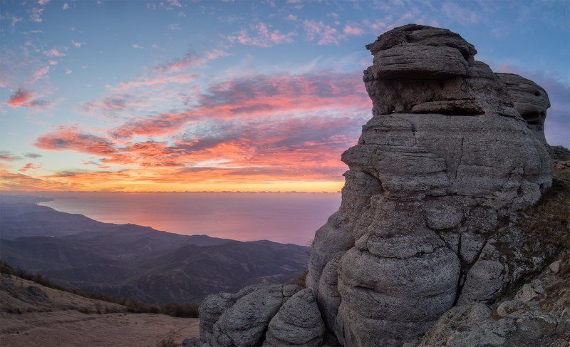 Гора, Демерджи, Крым, Море, Облака, Природа, Рассвет Утро в Крымуphoto preview