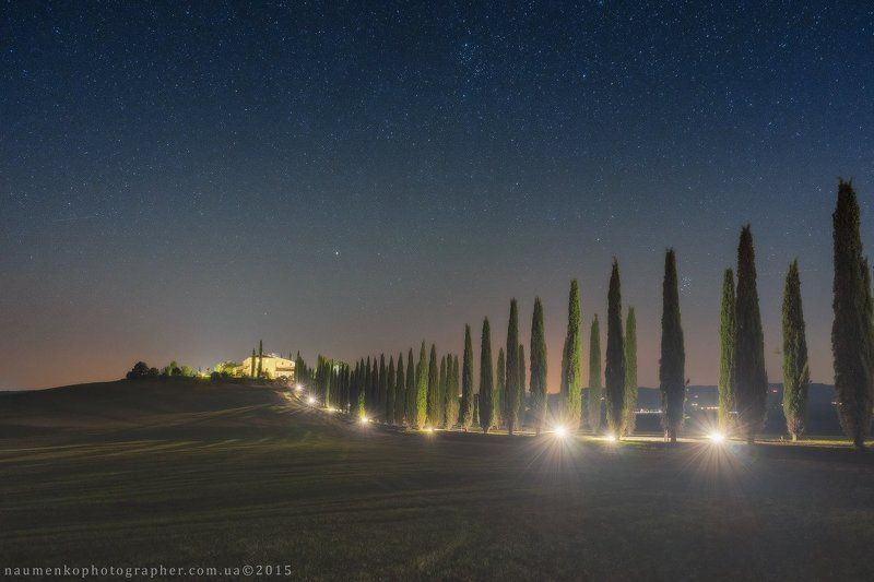 звезды,	италия,	ночь,	свет, тоскана,	вилла, sony Италия. Тоскана. Кипарисовая аллея к вилле Poggio Coviliphoto preview