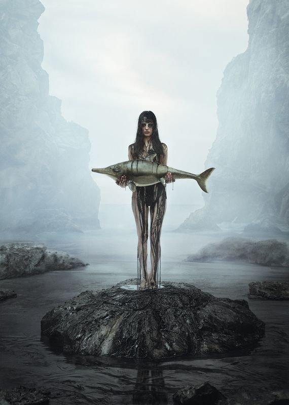 oil, nature, woman, fish, ichthyosaur, eco, ecology, fog, photography, conceptual, девушка, ихтиозавр, природа, туман, концептуальное, фотография oil lifephoto preview