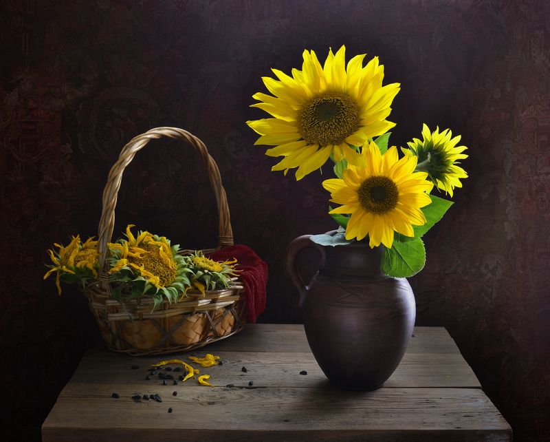 натюрморт,композиция,свет,лето,букет,подсолнухи ***photo preview