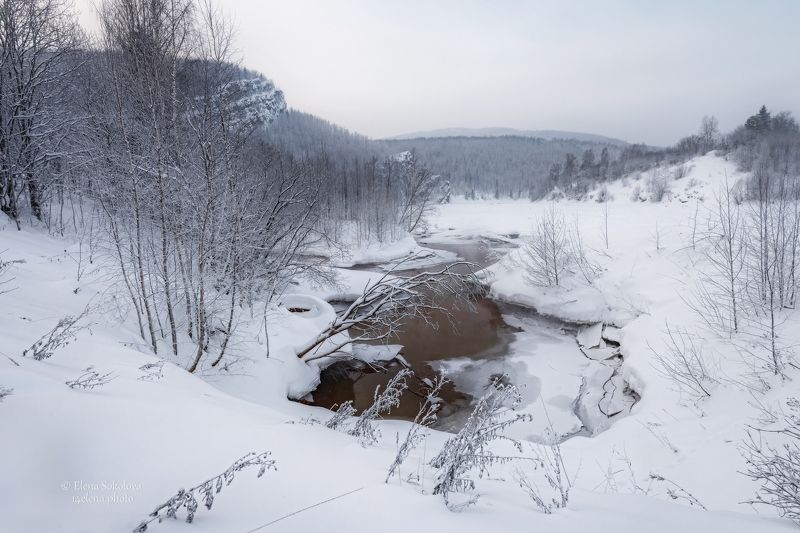 косьва, река, зима, мороз, губаха, горы, скала, ладейная, открытая вода, изморозь Река Косьваphoto preview
