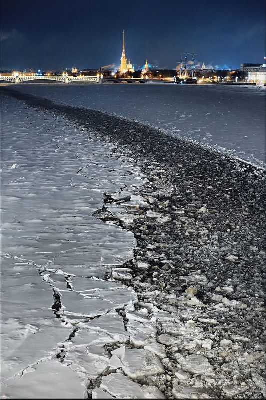 питер, санкт-петербург, ленинград, петроград, петропавловская крепость, город, городской пейзаж, архитектура, ночная фотография Вид со льда Невыphoto preview