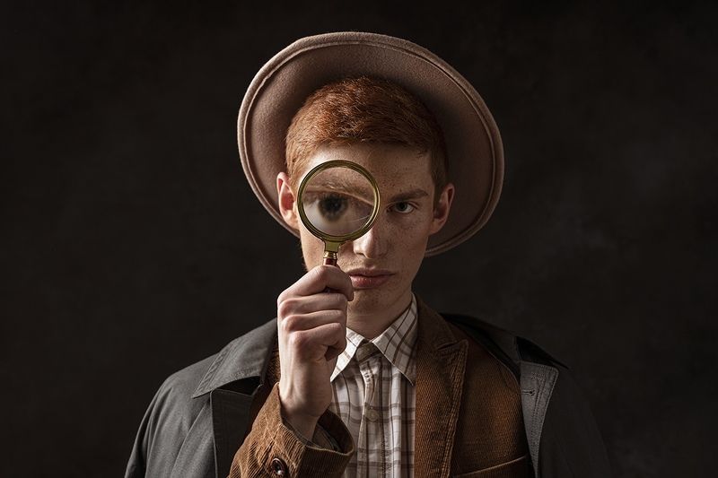 портрет, детектив, лупа, ретро, мужчина, парень Взглядphoto preview