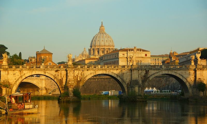 morning, summer, sun, light, bridge, city, architecture, italy, vatican, rome, cathedral, dome, symbol, history Roman morningphoto preview