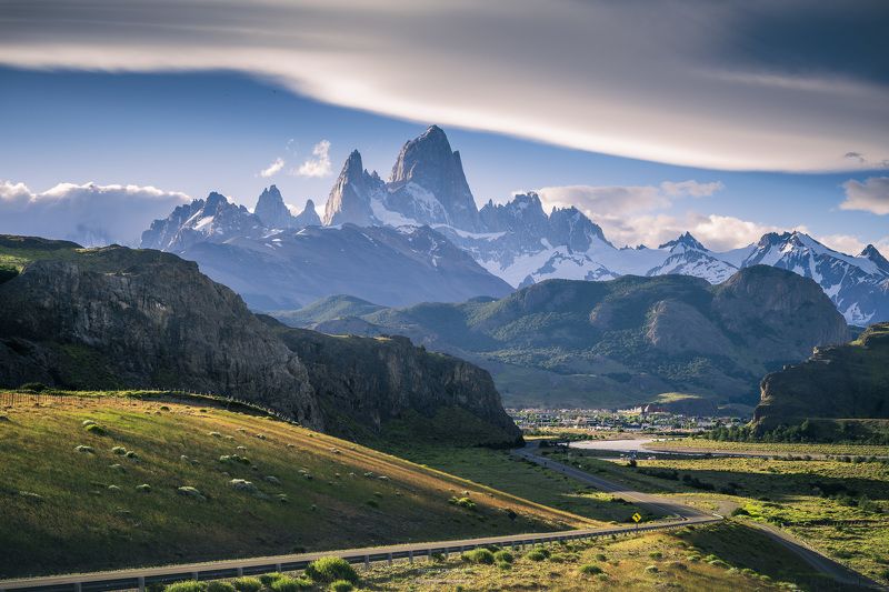 эль-чалтен, фицрой, патагония, аргентина, анды, горы, дорога, свет, вечер, вершина, fitzroy Эль-Чалтенphoto preview