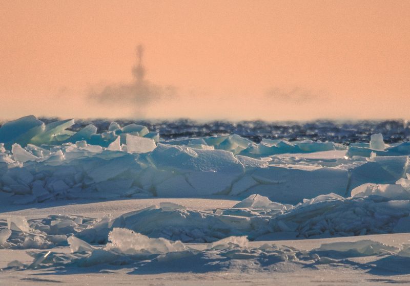 зима, вечер, снег, лед, торос, мираж, закат, вечер Миражphoto preview