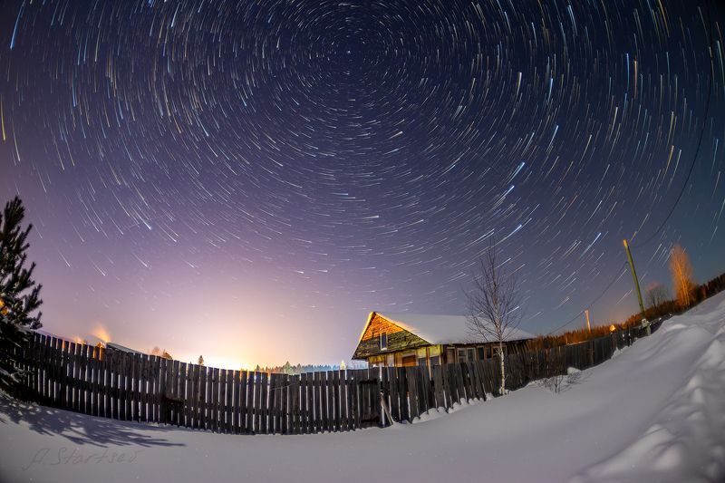 зима, ночь, звезды, небо Звёздное небо над Верх-Лысьвойphoto preview