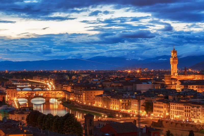 флоренция италия ночь вечер город огни пейзаж Ночная жизнь фото превью