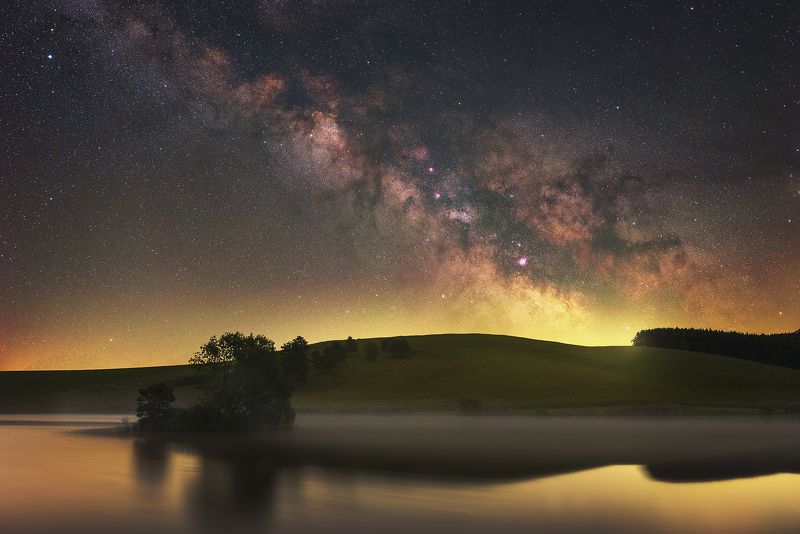 milky way, night, stars, nightscape, landscape, water, lake, sky, longexposure, nikon, space, mood, summer Rising Milky Wayphoto preview