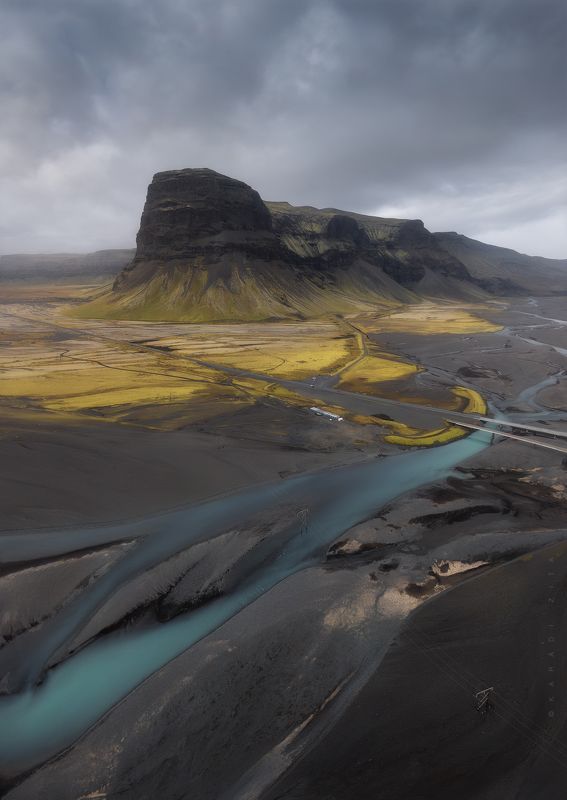 iceland, landscape, sky, sun, areal, drone, dji, river, mountains, dronephotography Blue Riverphoto preview