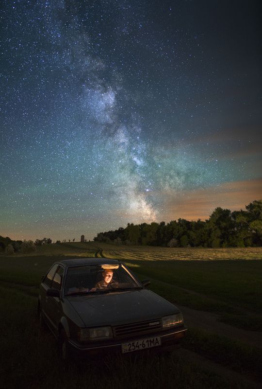 ночь, дождь, облака, авто, звезды, млечный путь, ночной пейзаж, night, stars, milky way, nightscape, сar, rain, clouds Ночное приключение фото превью