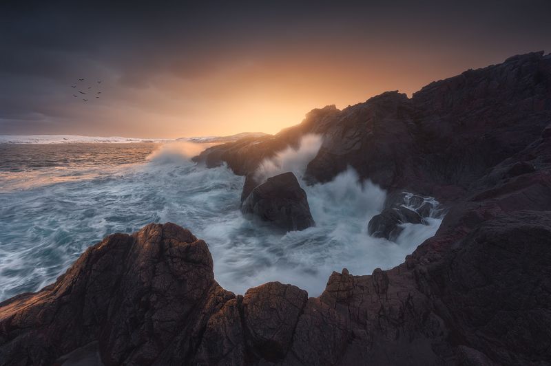 север, кольский, зима, териберка, закат, скалы, фототур Побережье Баренцева моря. Териберка.photo preview