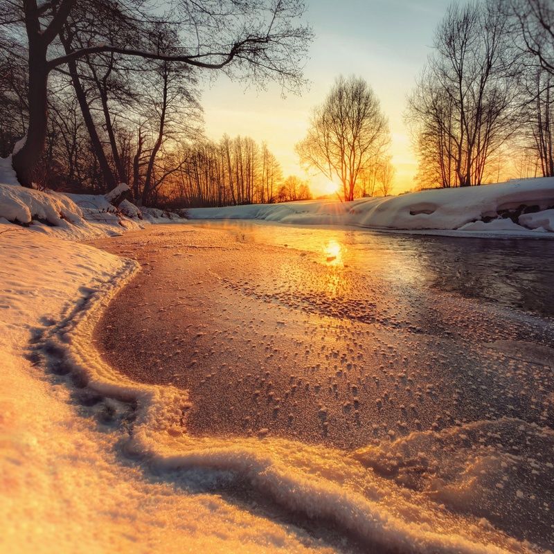 зима, пейзаж, закат, река, природа Закатные лучи зимыphoto preview