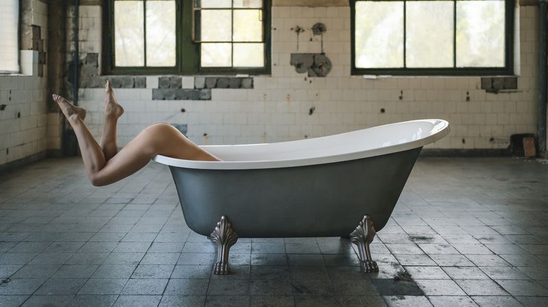 abandoned building, attractive, bath, creative, fantasy, female, grace, individuality, indoors, lifestyles, nude, one person, pose, scene, sensuality, side view, studio shot, windows, young woman The Artistic Plungephoto preview