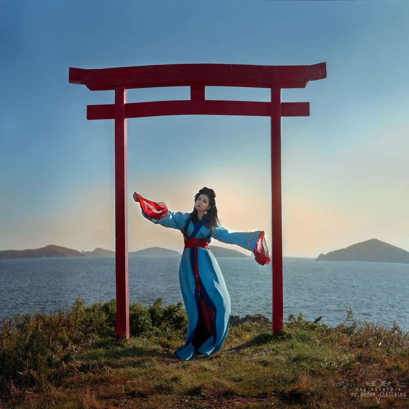 япония, море, солнце, остров, девушка, восток, красный, закат Выход в Японское мореphoto preview