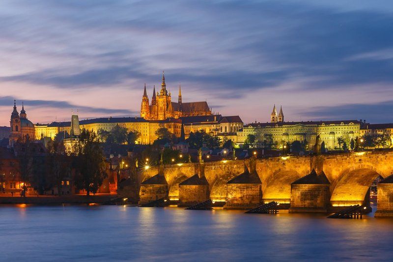 Charles bridge, Prague, Praha, Praga, Prag, Czech, river, Vltava, europe, cityscape, tower, old, evening, Czech republic, lighting, illumination, night, urban, picturesque, Czechia, Bohemia, eastern europe Карлов мостphoto preview