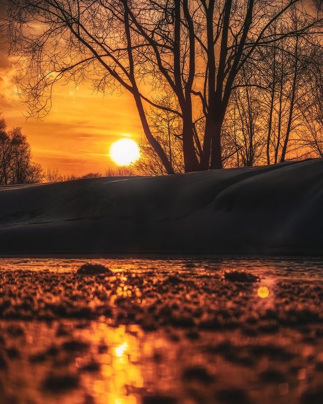 закат, солнце, пейзаж, зима, природа Плавится лед в огне закатаphoto preview