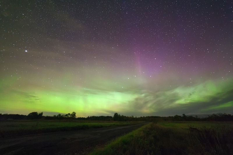 night, stars, aurora, polar lights, northern lights, the aurora borealis Light showphoto preview