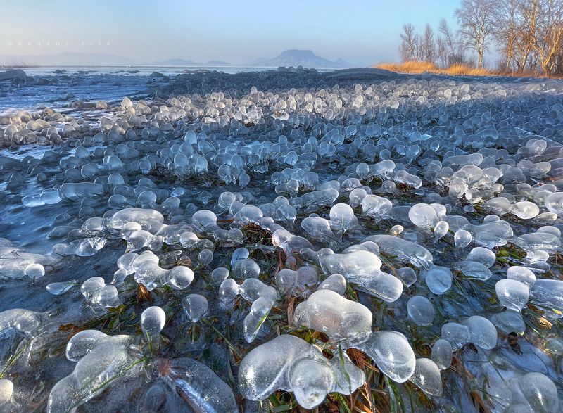 hungary, ice, winter, frozen, lake, balaton, landscape, sunset, waves, ice bubbles Ice Bubbles_2photo preview