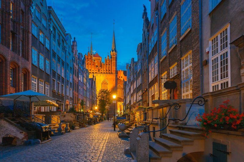 gdansk, danzig, poland, polish, East Europe, baltic, night, scenic, urban, luminous, medieval, town, retro, gothic, fairytale, street, picturesque, blue hour Ночной Гданьскphoto preview