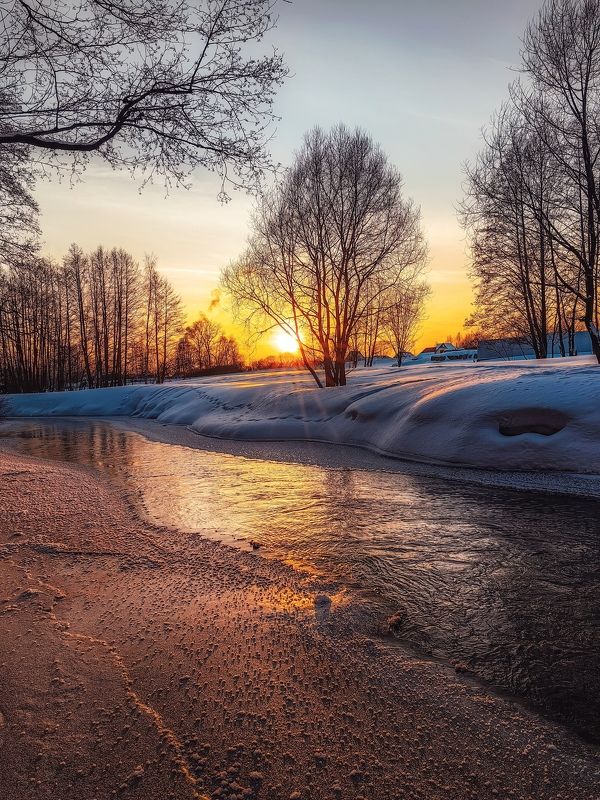 закат, зима, пейзаж, природа, река Солнца свет несет река на прощанье февраля...photo preview