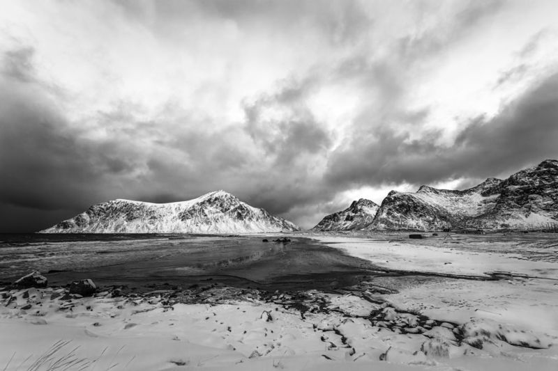 winter, snow, water, Lofoten, black and white Winter in Lofotephoto preview
