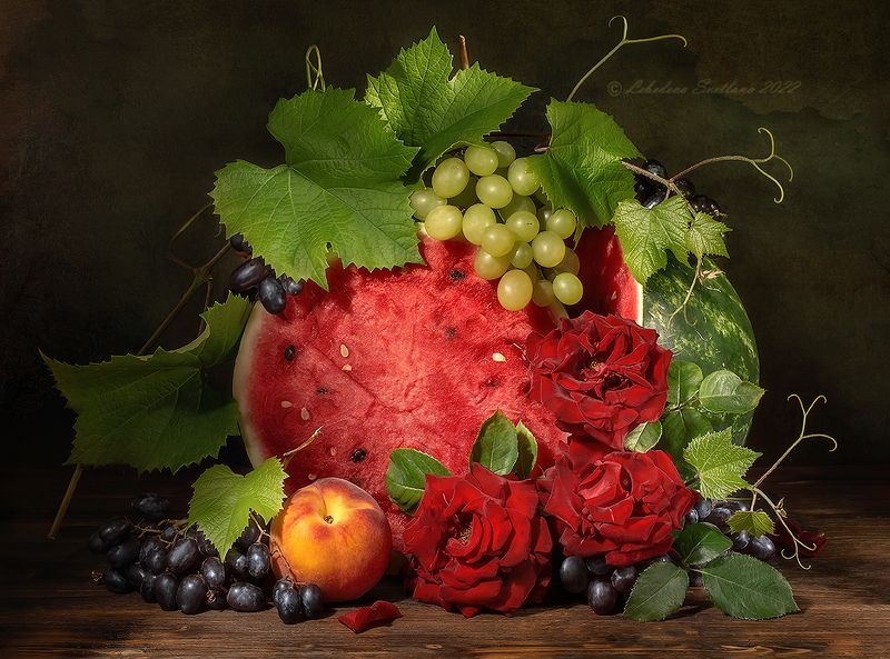 арбуз,летний,розы С арбузомphoto preview