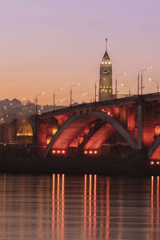 красноярск, город, башня, мост, енисей, река, закат, рассвет, вечер, sunset, коммунальный Вечерний Красноярскphoto preview