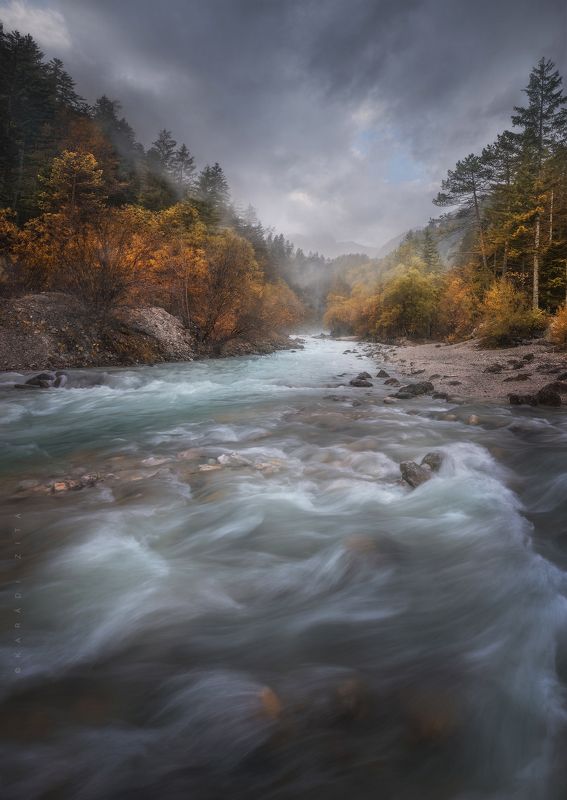 slovenia, sunrise, landscape, longexpo, nikon, autumn, fall, church, river, soca, mountain, clouds, sunset Angry Watersphoto preview