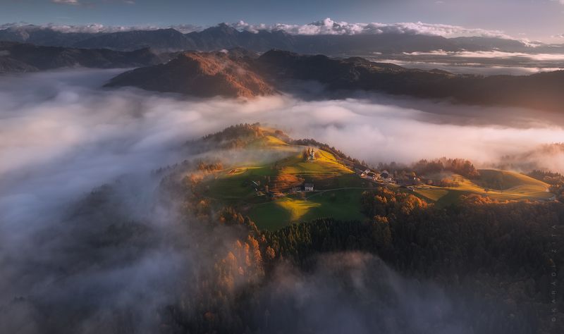 slovenia, sunrise, landscape, panorama, longexpo, nikon, autumn, fall, church, Panorama of Heavenphoto preview